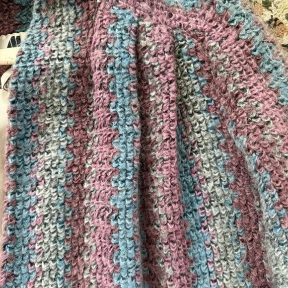 💀 SOLD 💀 Vintage 70s Knit Mohair Blend Long Lined Open Cardigan Sweater Jacket S - Picture 8 of 9